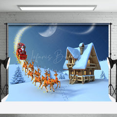 Lofaris Sled Santa Elk Cabin Snowy Field Christmas Backdrop