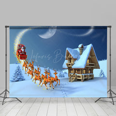 Lofaris Sled Santa Elk Cabin Snowy Field Christmas Backdrop