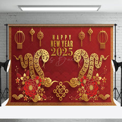 Lofaris Snake Cloud Pattern Red Floral 2025 New Year Backdrop