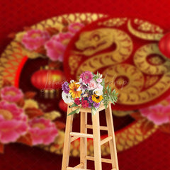 Lofaris Snake Flowers Red Chinese New Year Party Backdrop