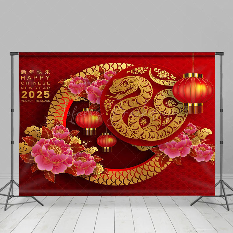 Lofaris Snake Flowers Red Chinese New Year Party Backdrop