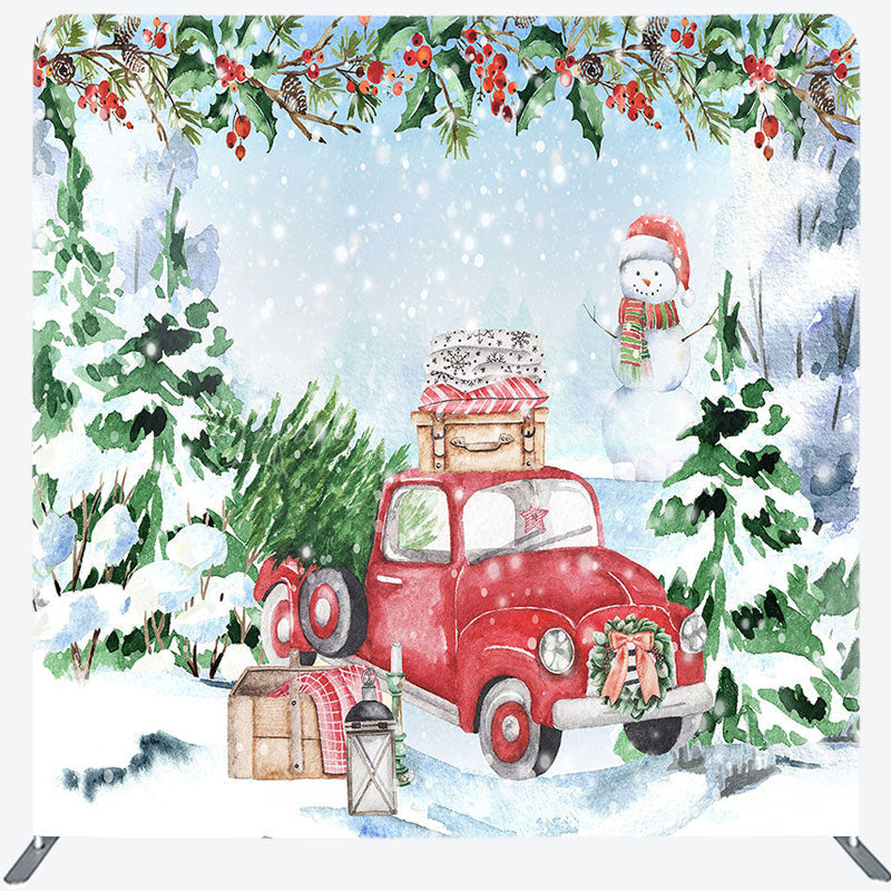 Lofaris Snow Christmas Tree Red Car Pillow Cover Backdrop