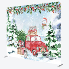 Lofaris Snow Christmas Tree Red Car Pillow Cover Backdrop