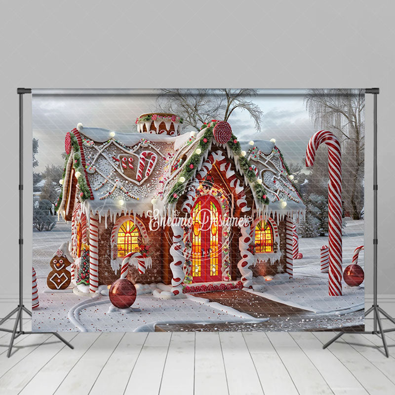 Lofaris Snow Covered Christmas Winter Candy Village Backdrop