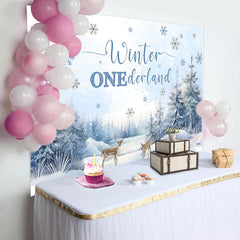 Lofaris Snow Forest Deer Winter Onederland Birthday Backdrop