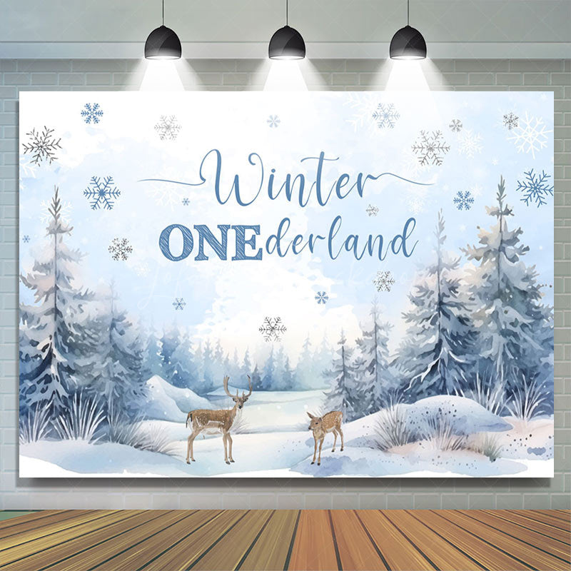 Lofaris Snow Forest Deer Winter Onederland Birthday Backdrop