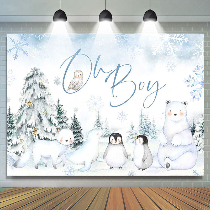 Lofaris Snow Forest Safari Animal Oh Boy Baby Shower Backdrop