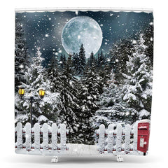 Lofaris Snow Moon Night Pine Forest Christmas Shower Curtain