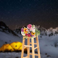 Lofaris Snow Mountain Night Camping Star Sky Winter Backdrop