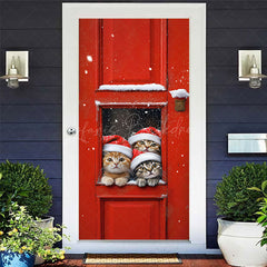 Lofaris Snow Red Door Santa Cat Christmas Tree Door Cover