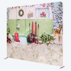 Lofaris Snow RV Car Deer Christmas Tension Fabric Backdrop