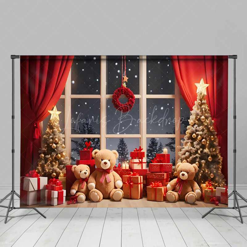 Lofaris Snowflake Bears Tree Window Scene Christmas Backdrop