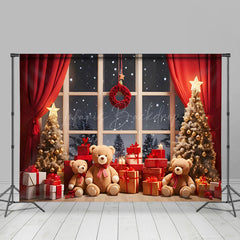 Lofaris Snowflake Bears Tree Window Scene Christmas Backdrop