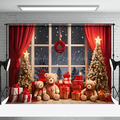 Lofaris Snowflake Bears Tree Window Scene Christmas Backdrop