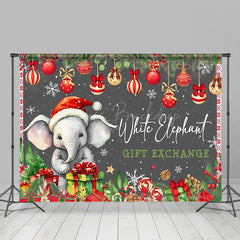 Lofaris Snowflake Grey White Elephant Gift Exchange Backdrop