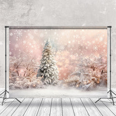 Lofaris Snowflake Pine Tree Pink Winter Photography Backdrop