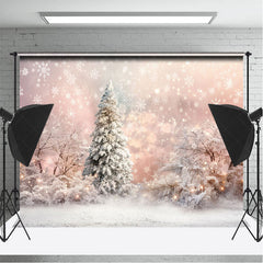 Lofaris Snowflake Pine Tree Pink Winter Photography Backdrop