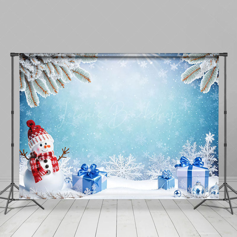 Lofaris Snowflakes Snowman Gifts Blue Christmas Backdrop