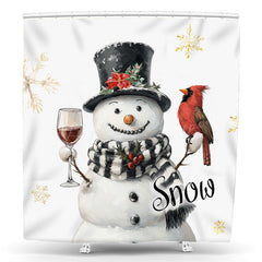 Lofaris Snowman Bird Gold Snowflake Christmas Shower Curtain