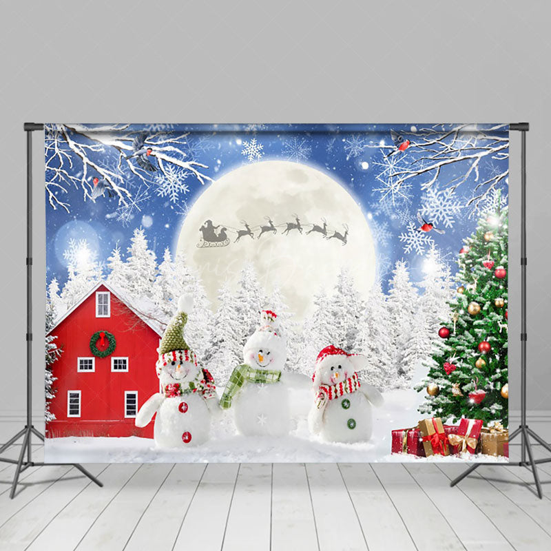 Lofaris Snowman Doll Moon Winter Forest Barn Xmas Backdrop