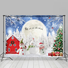 Lofaris Snowman Doll Moon Winter Forest Barn Xmas Backdrop