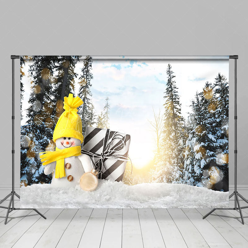 Lofaris Snowman Doll Snowy Forest Sunshine Winter Backdrop