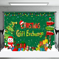 Lofaris Snowman Green Trees Christmas Gift Exchange Backdrop