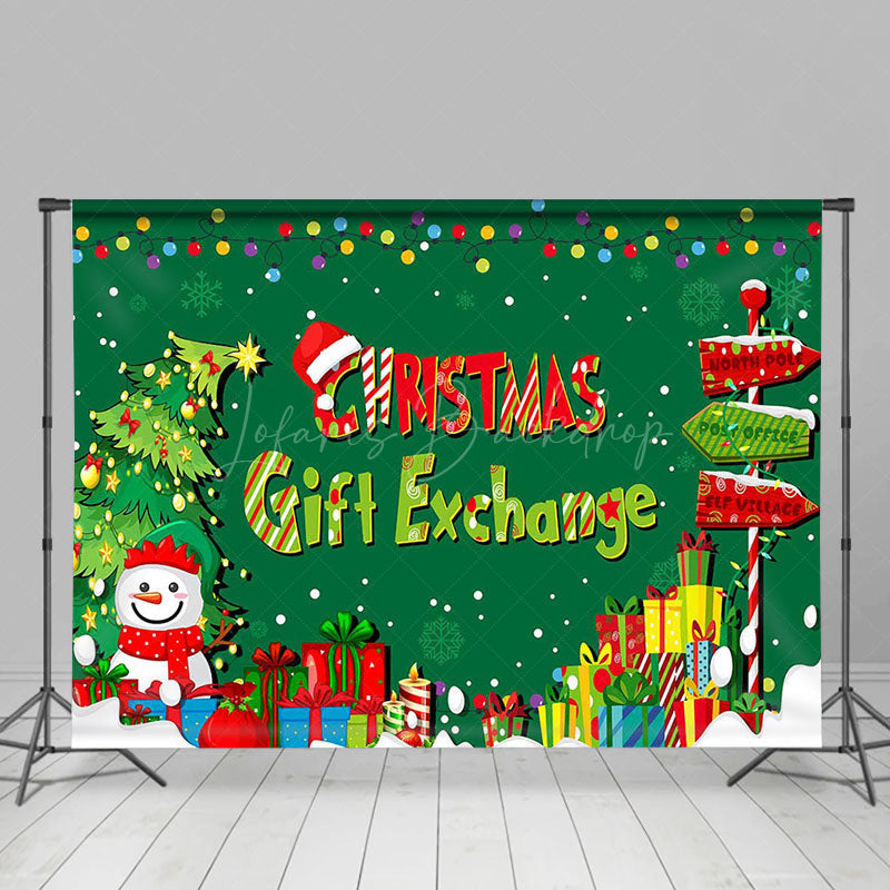 Lofaris Snowman Green Trees Christmas Gift Exchange Backdrop