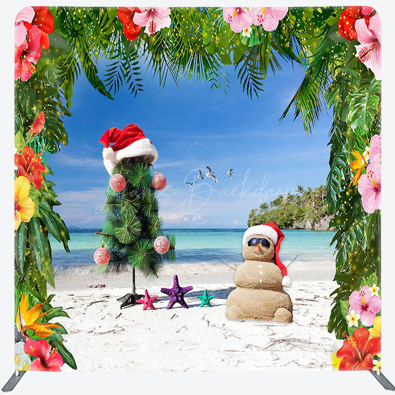 Lofaris Snowman Hawaii Beach Christmas Pillow Case Backdrop