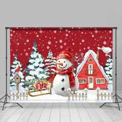 Lofaris Snowman House Red Painting Christmas Photo Backdrop