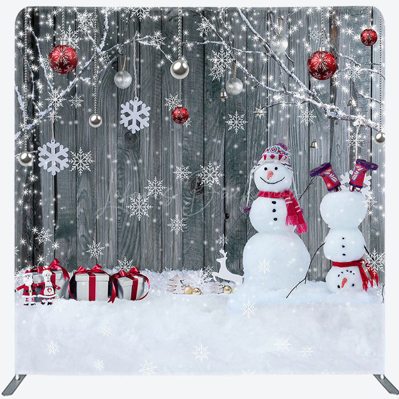 Lofaris Snowman Snowflake Grey Christmas Pillow Case Backdrop