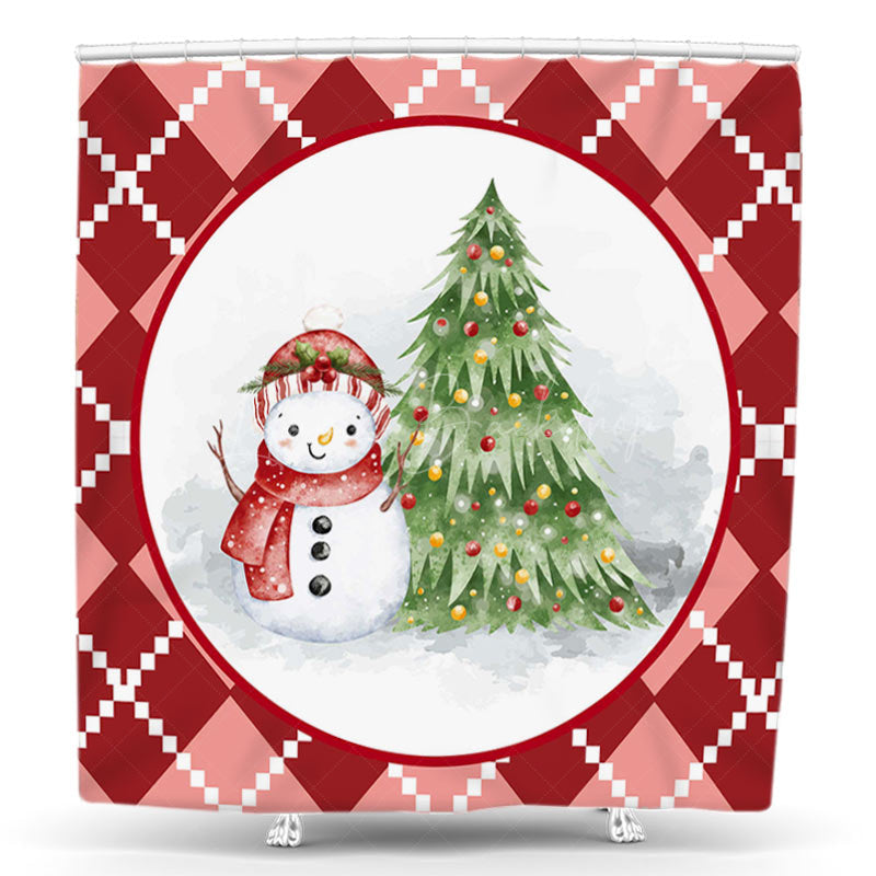 Lofaris Snowman Tree Red Christmas Rhombus Shower Curtain