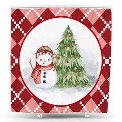 Lofaris Snowman Tree Red Christmas Rhombus Shower Curtain