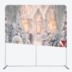 Lofaris Snowman Tree Snowy Christmas Pillow Case Backdrop