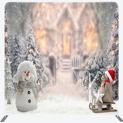 Lofaris Snowman Tree Snowy Christmas Pillow Case Backdrop