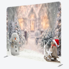 Lofaris Snowman Tree Snowy Christmas Pillow Case Backdrop