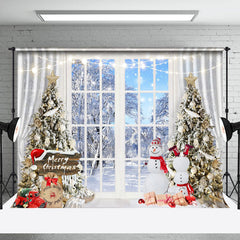 Lofaris Snowman Window White Snow World Christmas Backdrop