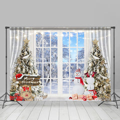 Lofaris Snowman Window White Snow World Christmas Backdrop