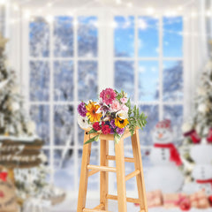 Lofaris Snowman Window White Snow World Christmas Backdrop