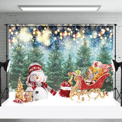 Lofaris Snowman With Gifts Carriage Pine Christmas Backdrop