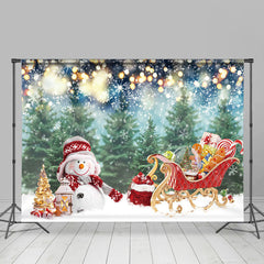 Lofaris Snowman With Gifts Carriage Pine Christmas Backdrop