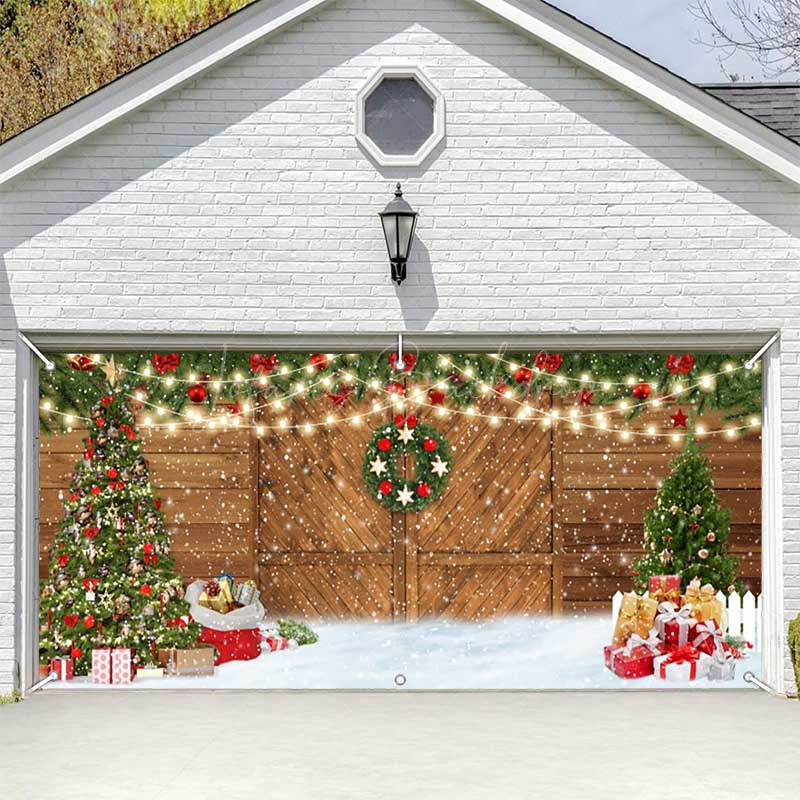 Lofaris Snowy Barn Door Christmas Tree Garage Banner