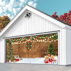 Lofaris Snowy Barn Door Christmas Tree Garage Banner