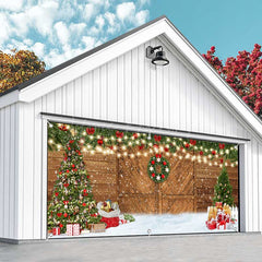 Lofaris Snowy Barn Door Christmas Tree Garage Banner