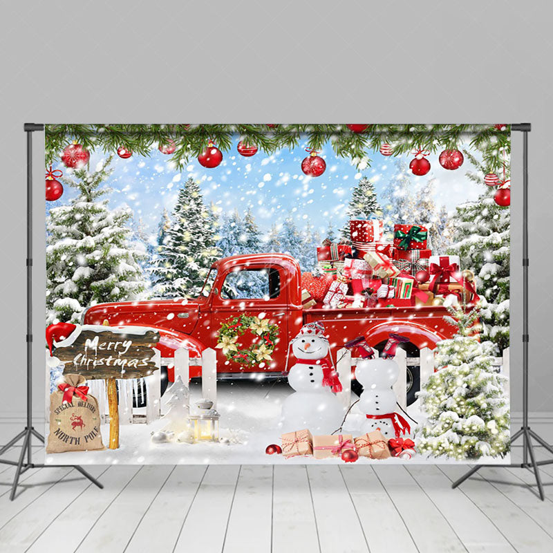 Lofaris Snowy Bauble Red Gift Truck Snowman Xmas Backdrop