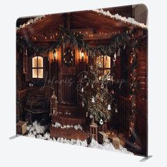 Lofaris Snowy Brown Wood House Christmas Pillow Case Backdrop