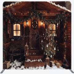 Lofaris Snowy Brown Wood House Christmas Pillow Case Backdrop