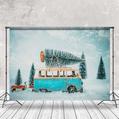 Lofaris Snowy Bus Moving Pine Winter Backdrop For Photo