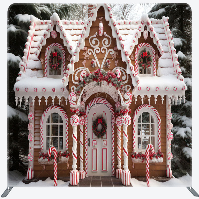 Lofaris Snowy Cake House Christmas Square Tension Backdrop