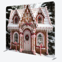 Lofaris Snowy Cake House Christmas Square Tension Backdrop